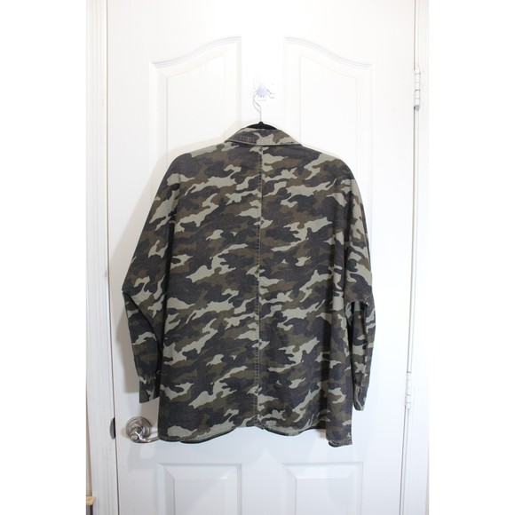 Cherry Koko Camo Washed Denim Button Down Shirt Shacket - Picture 2 of 3